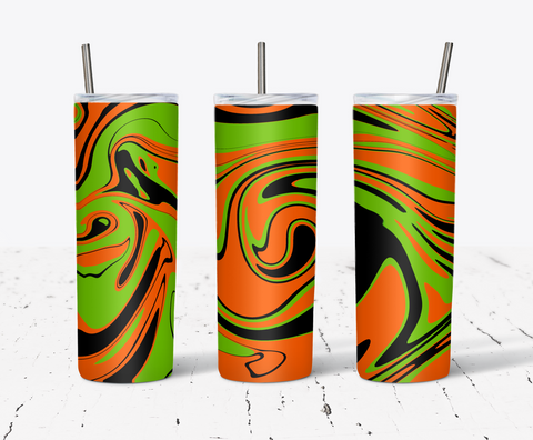 20 Oz Skinny Tumbler Wrap, Orange Green Black Marbling