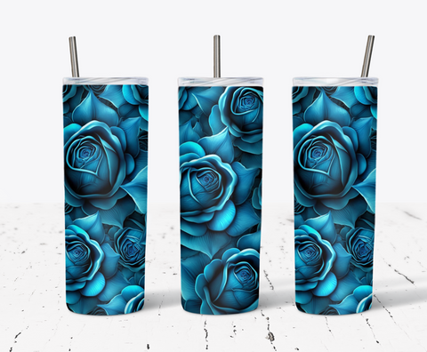 20 Oz Rose Skinny Tumbler Wrap - Teal