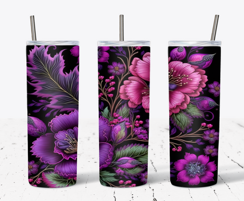 20 Oz Embroidered Pink Flower Tumbler Wrap