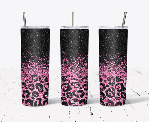20 Oz Skinny Tumbler Sublimation Design, Pink Glitter Leopard