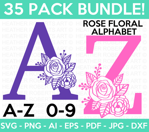 Rose Floral Alphabet and Numbers SVG Bundle