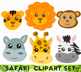 Safari Jungle Animal Faces Clipart Set