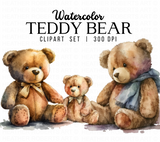 Watercolor Teddy Bear Clipart Set