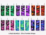 20 Oz Skinny Tumbler Sublimation Marbling Wraps Bundle (6 Pack)