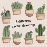 Watercolor Cactus Clipart Doodles