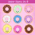 9 PACK Kawaii Donuts Cute Digital Clipart