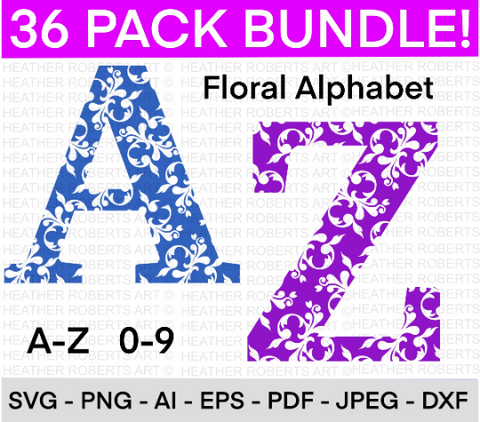 Floral Monogram Alphabet and Numbers SVG Bundle