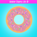 Single Light Pink Sprinkled Donut With Stars Clipart