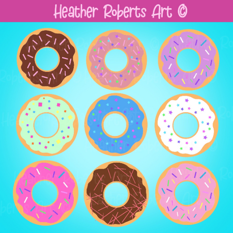 9 PACK Sprinkled Donuts Clipart