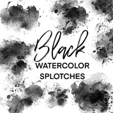 Black Ink Watercolor Splashes Splotches Clipart
