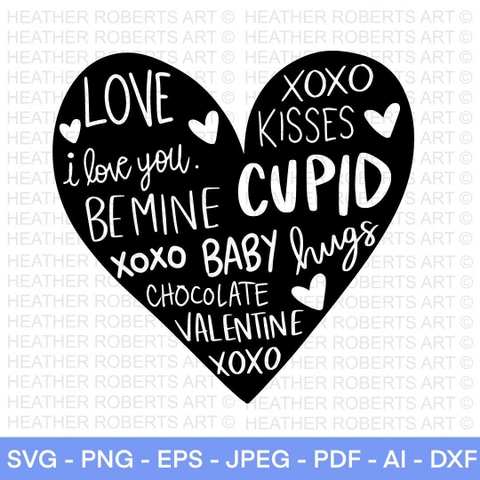 Heart with Hugs Kisses Chocolates SVG