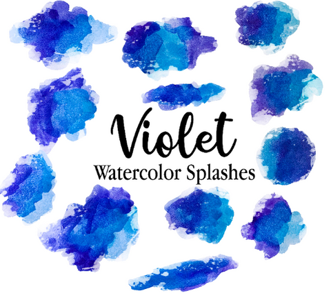 Violet Watercolor Splashes and Splotches Clipart