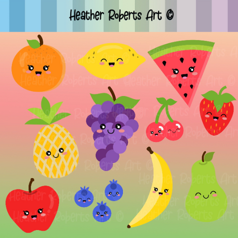 11 PACK Kawaii Fruit  Cute Fruit Clipart