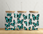 Teal Butterfly SVG 16oz Glass Can Wrap